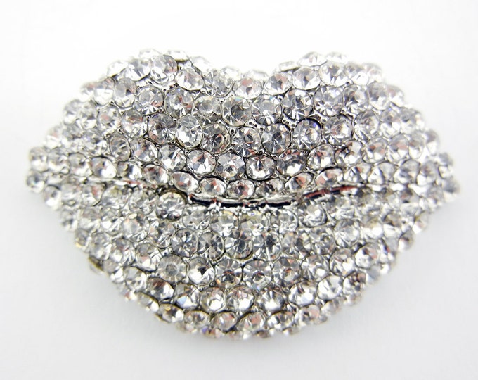 Rhinestone Encrusted Silver-tone Lips Pendant