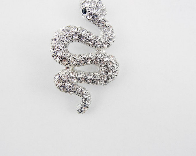 Silver tone Rhinestone Snake Pendant Double Link