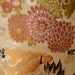 Vintage obi 2423, half width, kiku, chrysthanthemum, matsu, pine, hanaguruma, flower cart, tsuru, crane, and mountians