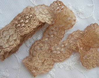 STRETCH LACE 3 yds GOLD Tan Holiday Lingerie Headband Camisole Clothing Altered Couture Designs