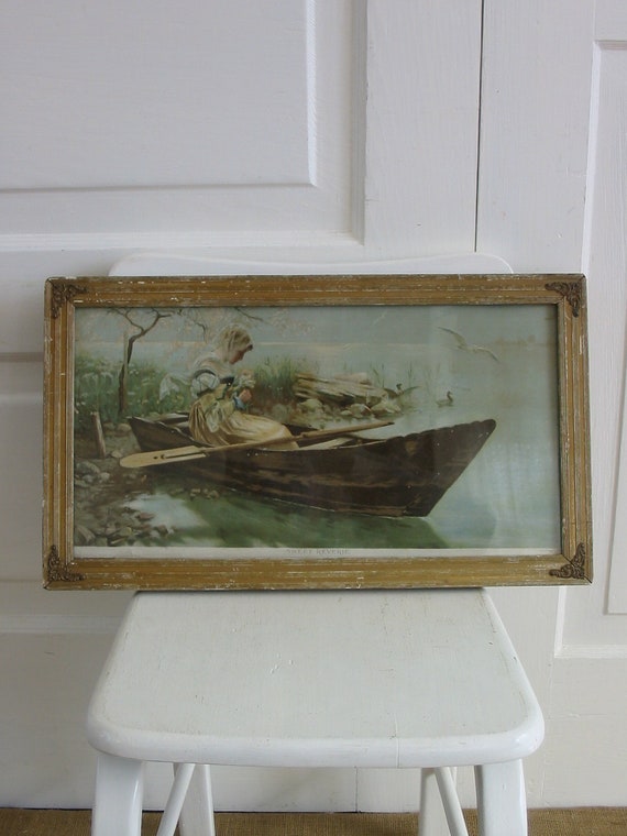 Antique Art Framed Print Victorian Girl Woman Canoe by vintagejane