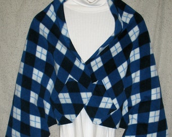Navy & White Argyle Print Shawl, Bed Jacket, or Reading Shawl - Cold Office / Warm Shawl