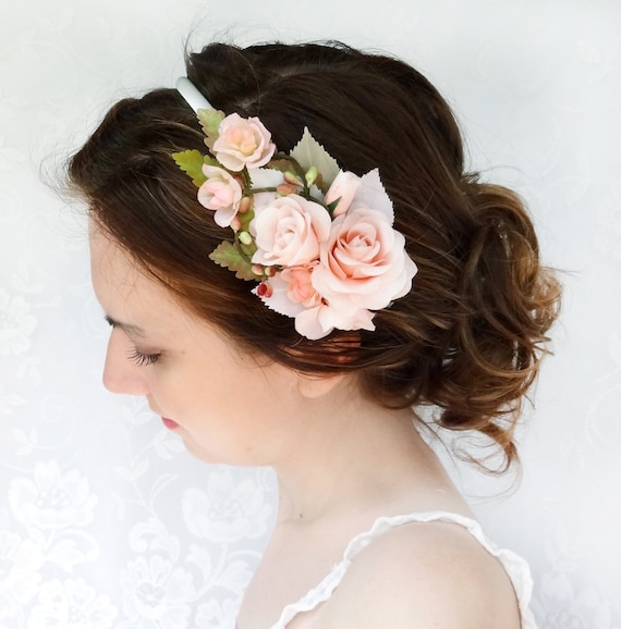 Items similar to blush pink flower headband, bridal flower hair