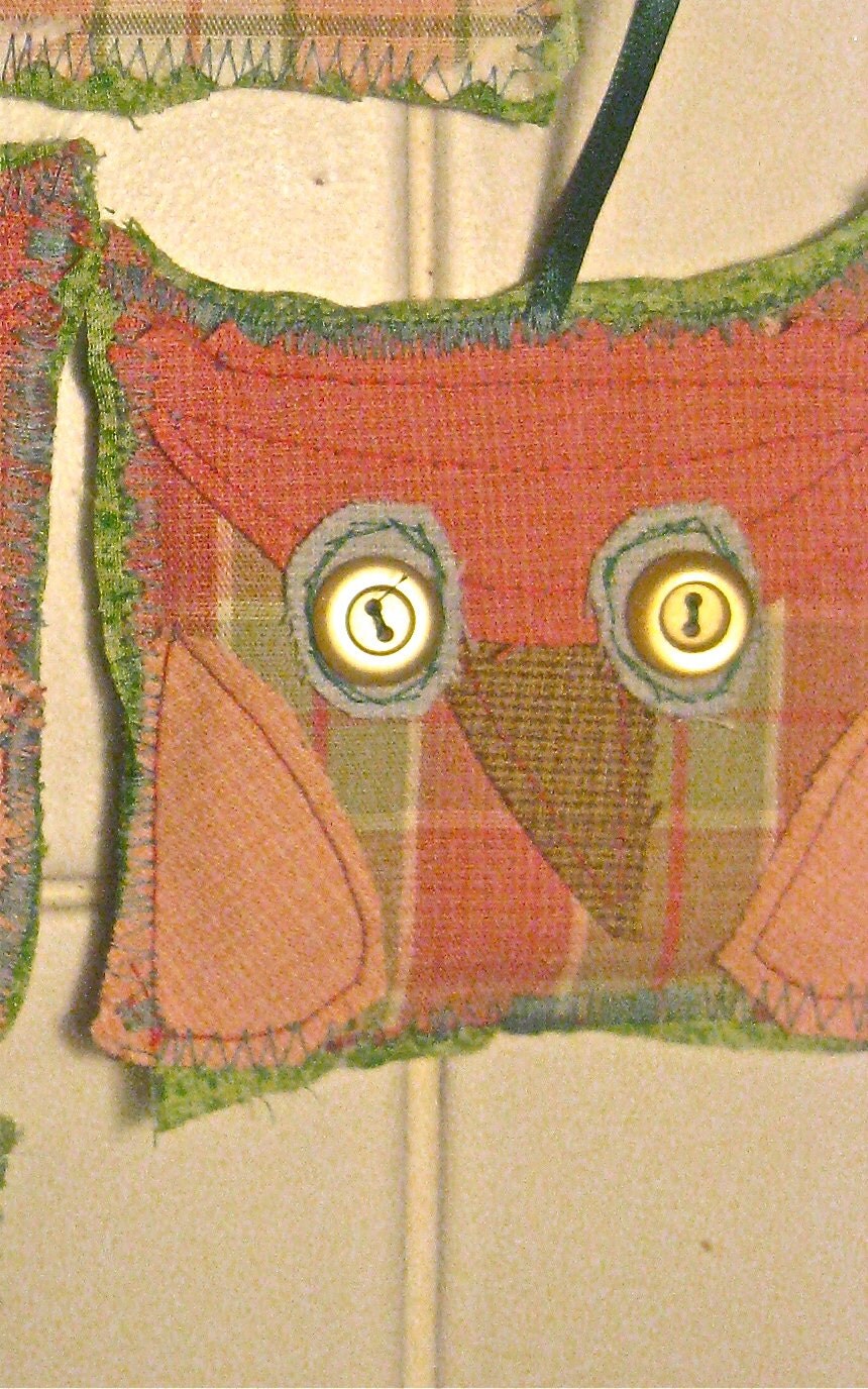 pink Owl Fabric Spring ornament handmade