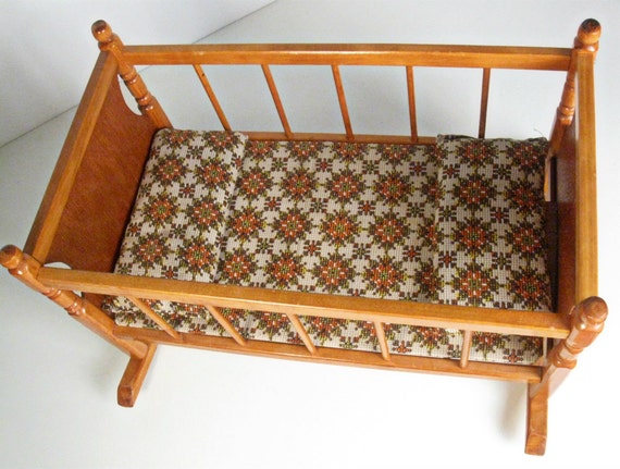 vintage Cass Company wood doll cradle bed