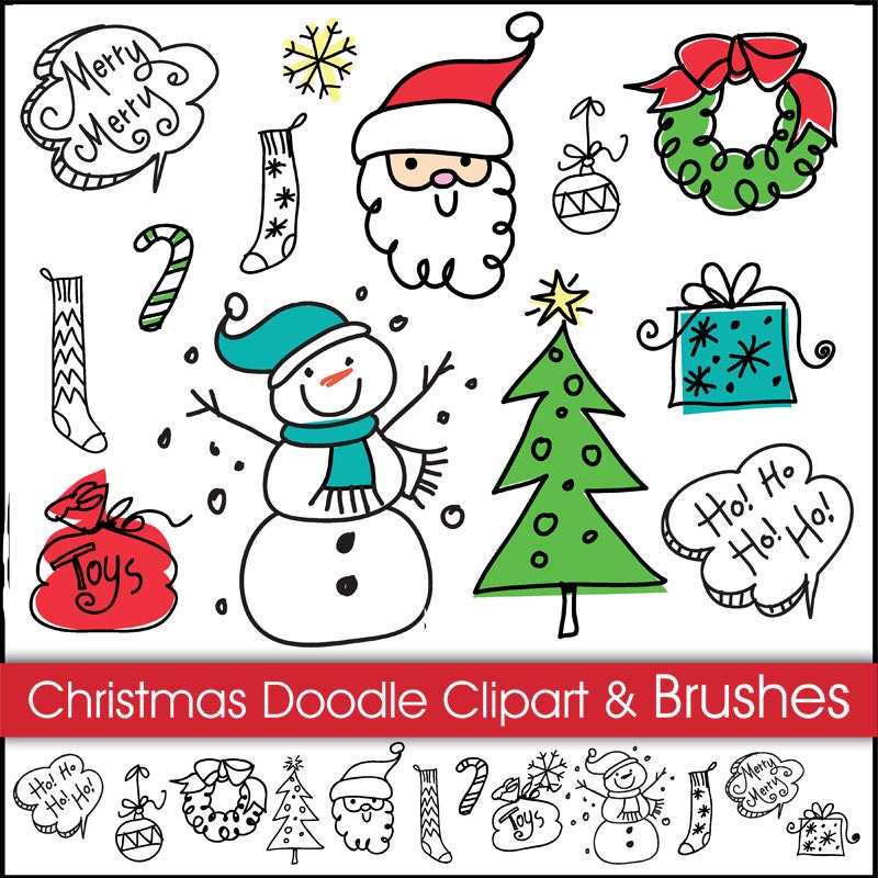 Christmas Doodles Digital Clipart and Brushes. by ColorsonPaper