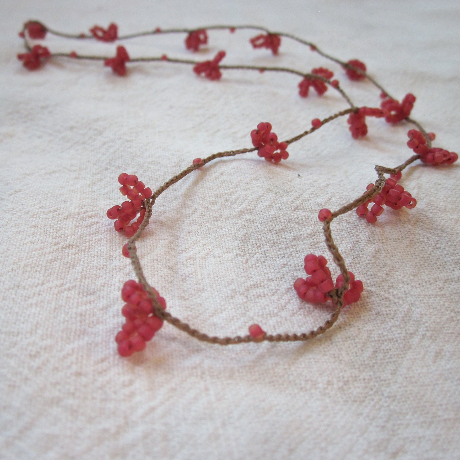 Pink Raspberry Flower crocheted hypoallergenic seed bead