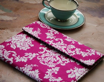 Kindle Case, Padded Kindle Sleeve, Nook Cover , Ereader Case, Custom Sleeve in Catherine Pink Damask