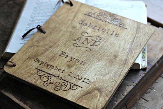 Custom Woodburned Wedding Guest Book - Vintage Style Engraving- Rustic Wedding by LazyLightningArt