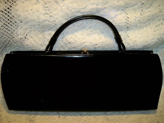 Vintage 1960s Black Patent Leather Purse Handbag by BlackRain4