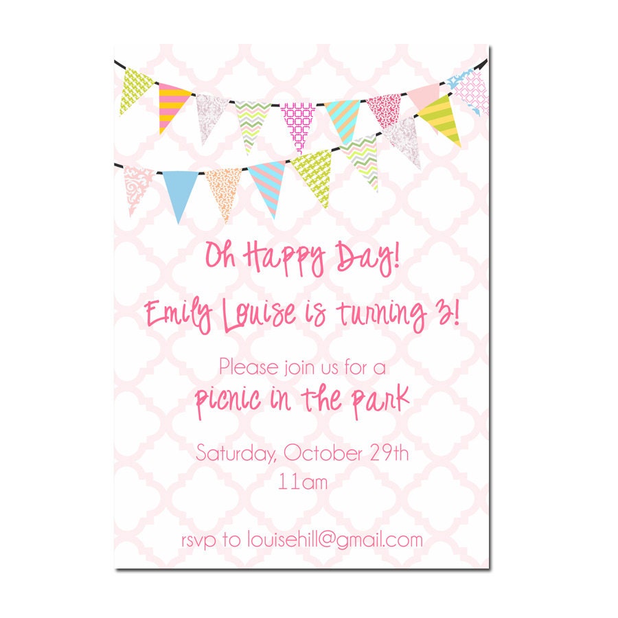 Picnic Birthday Party Baby Shower Invitations Digital