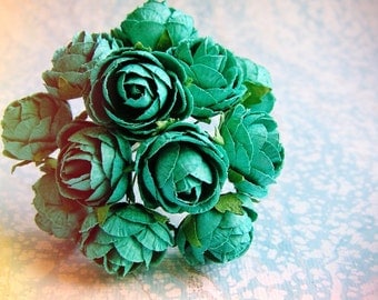 Teal blue green Garden Roses Vintage style Millinery Flower Bouquet - for decorating, gift wrapping, weddings, party supply, holiday