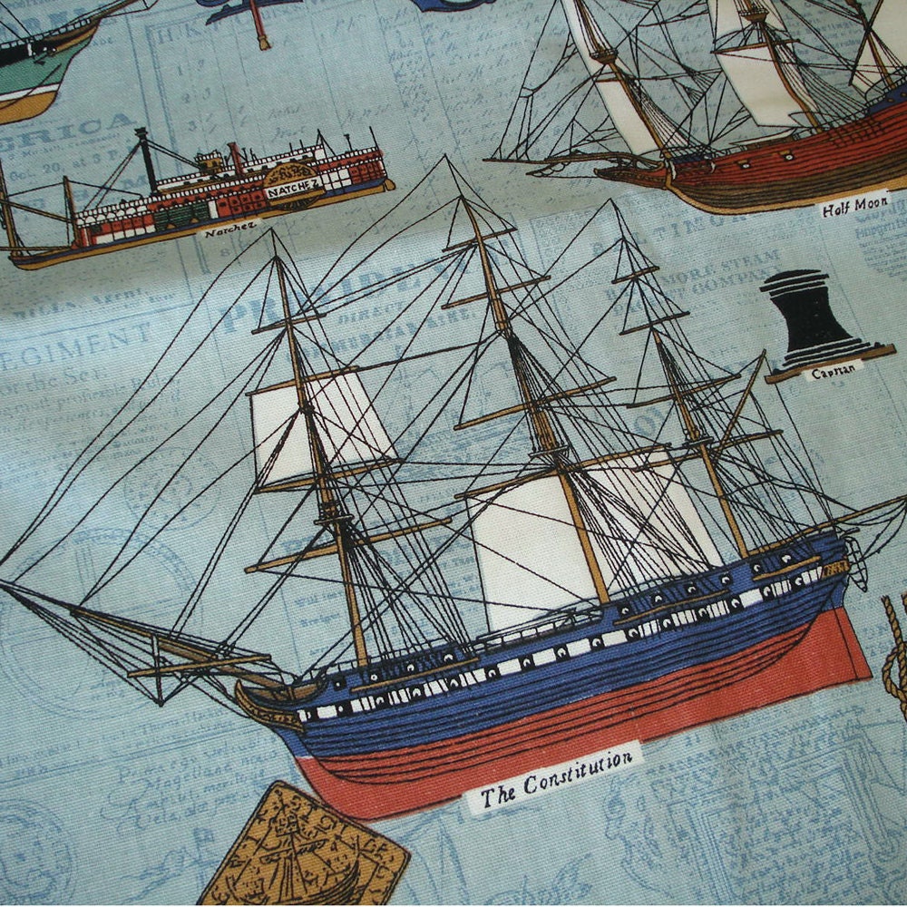 Tall Ship Nautical Upholstery Fabric Cotton Historic Ships