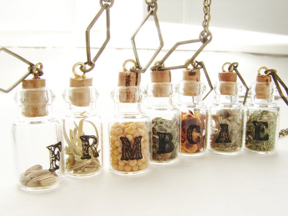 Personalized jewelry initial necklace, personalized gift, alphabet necklace, custom monogram herb spice necklace, gift for foodie