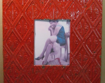 TIN CEILING Red Metal Picture Frame 8x10 Shabby Recycled chic S751-12