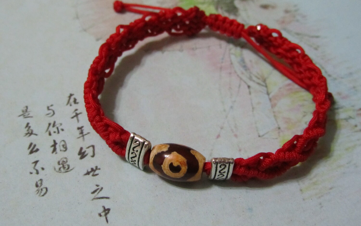 Adjustable Chinese Knot Bracelet Carnelian dZi Bead