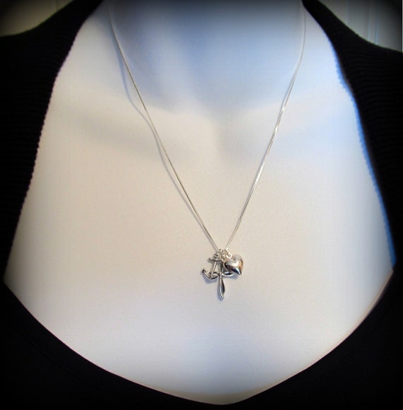 Anchor Heart Cross Necklace 925 Sterling Silver 18 Inch