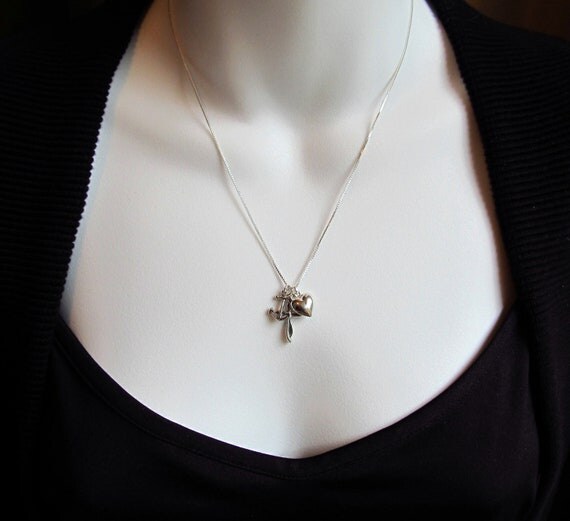 Anchor Heart Cross Necklace 925 Sterling Silver 18 Inch