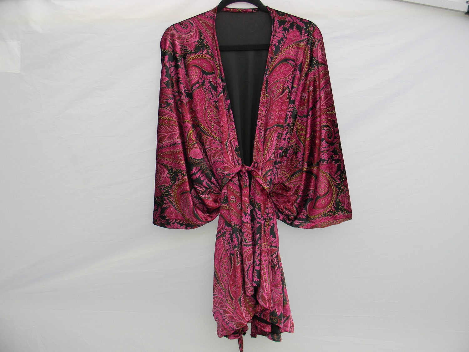 Black and Magenta Velvet Kimono Inspired Top Jacket