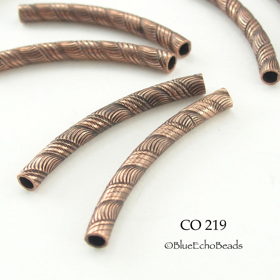 Curved Tube Copper Bead Antiqued Copper Noodle Bead Stripe