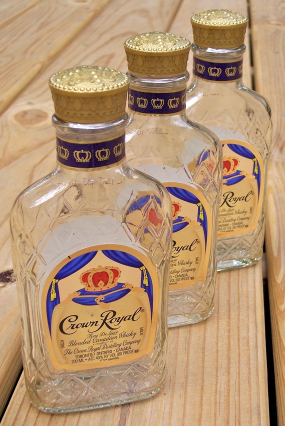 Lot of 3 Crown Royal Whiskey Glass 200ml Liquor Bottles for