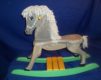Gray Stained Handmade Wooden Rocking Horse