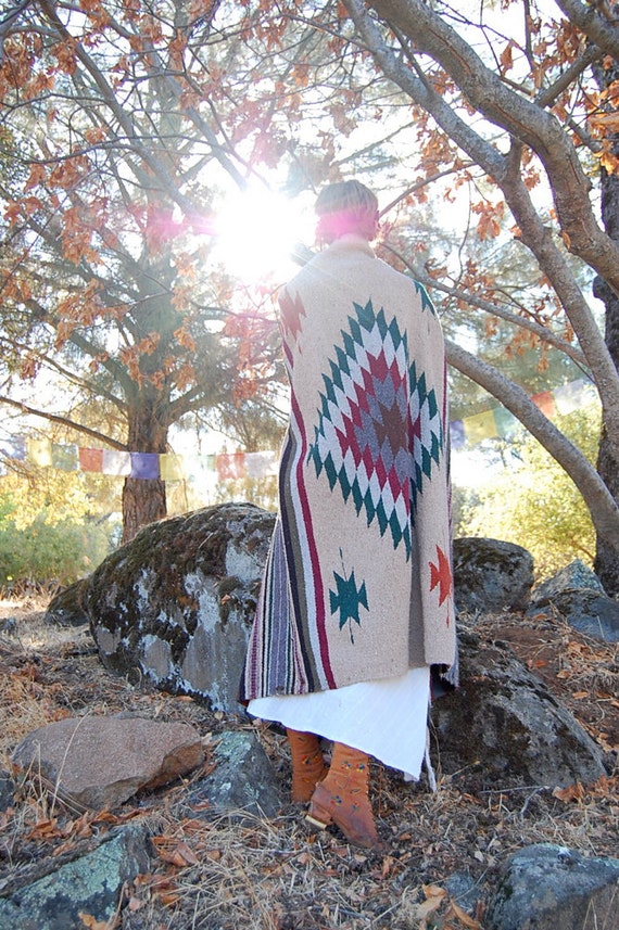 Woven Blanket Vintage Santa Fe Geometric Starburst Striped