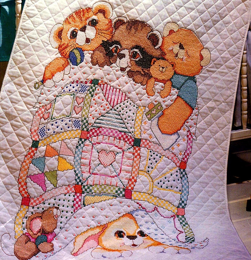 Adorable Baby Crib Quilt Bucilla Stamped Cross Stitch Kit