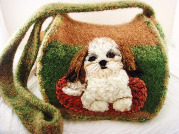 Felted Purse Felted Handbag Shih Tzu Dog purse by FeltedFantasies