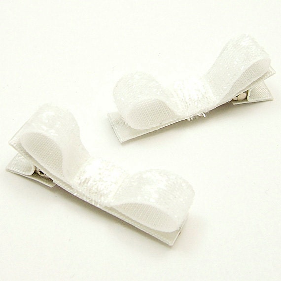 White Hair Clips White Glitter Hair Clips White Tuxedo Bows