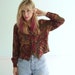 Dark Paisley Blouse - Vintage 90s - Long Sleeve - Crop Cropped - S M