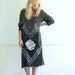 Beaded Black and Silver Silk VIntage 80s Cocktail Dress SMALL MEDIUM S M