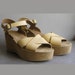 vintage tan leather platforms wedge sandals size 9.5/10