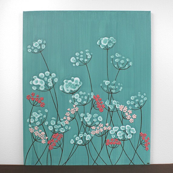 Teal Nursery Decor Canvas Art Painting for Girls Room by Amborela