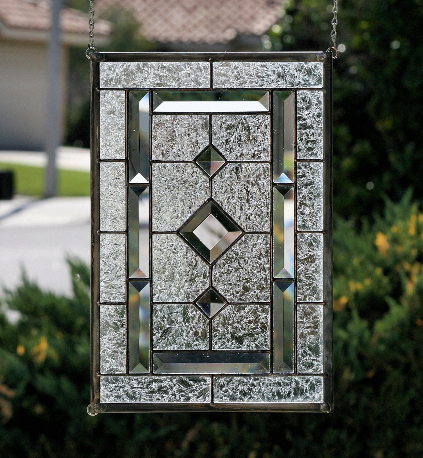 DIAMONDSClear Stained Glass Window Panel Stained Glass