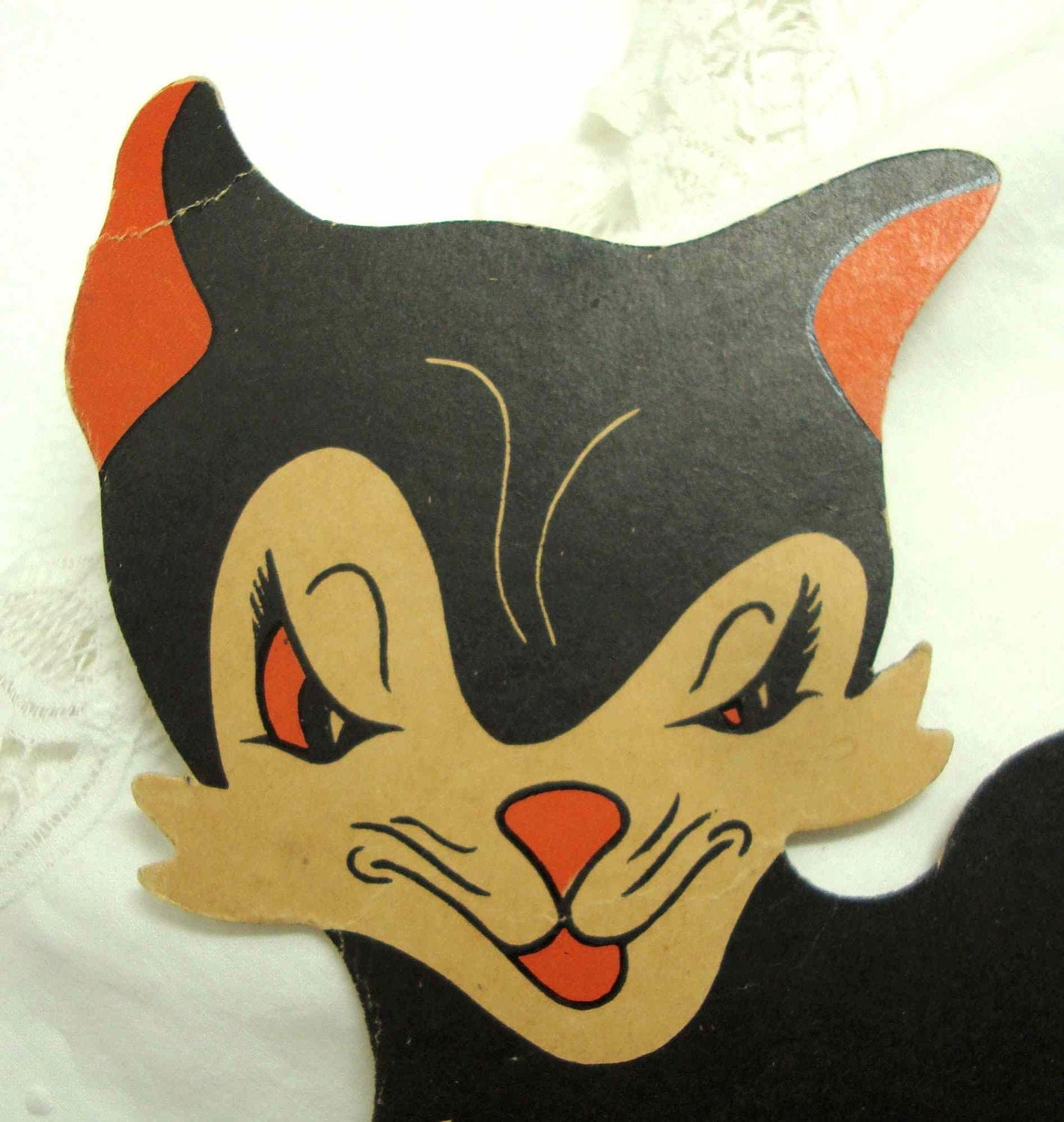 Vintage Halloween Black Cat Decoration Ornament Orange Black