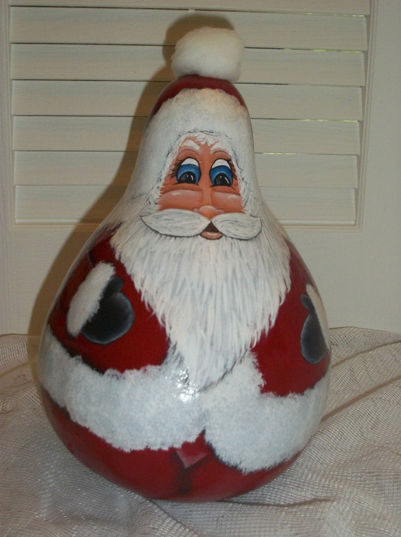 Hand Painted Santa Claus Gourd by BamaLadyCrafts on Etsy