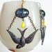 Large Black Bird Earrings Galaxy Nail Polish Antiqued Brass Swallows Chunky Space Sparrows