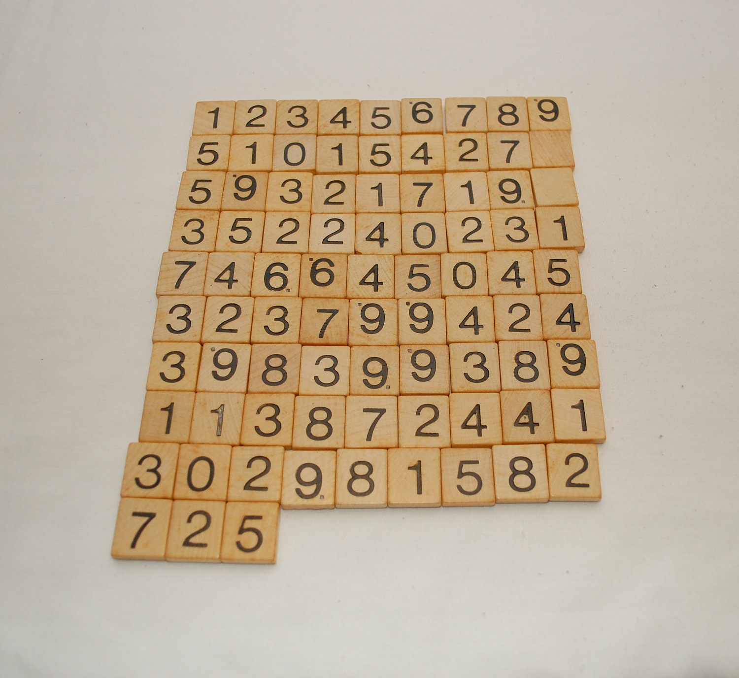 Vintage SCRABBLE wood NUMBER tiles 84 in great shape