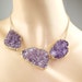 Purple Druzy Necklace Amethyst Crystal Geode Large Crystal Slice Statement Necklace Lavender Gold Luxury Fall Fashion