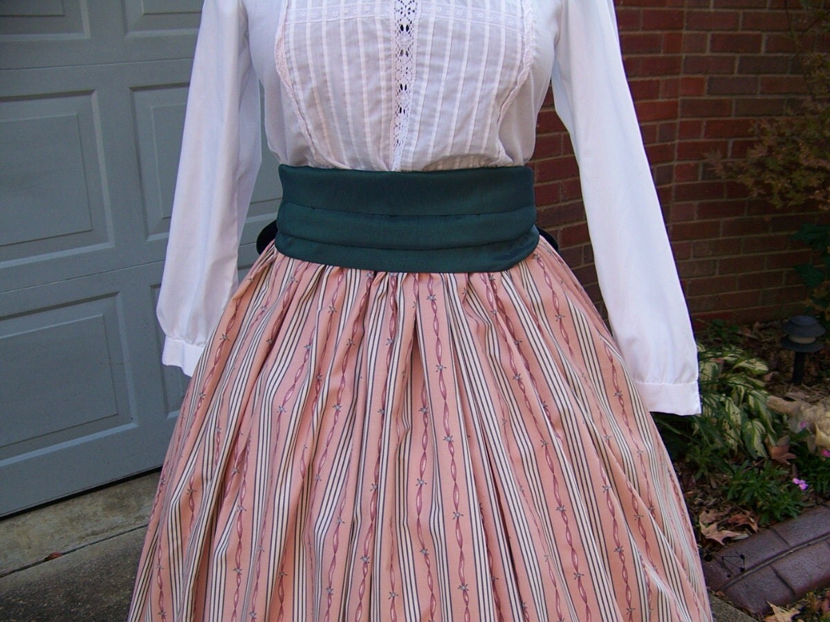 Civil War costume Long Draw string SKIRT and Sash one size fit