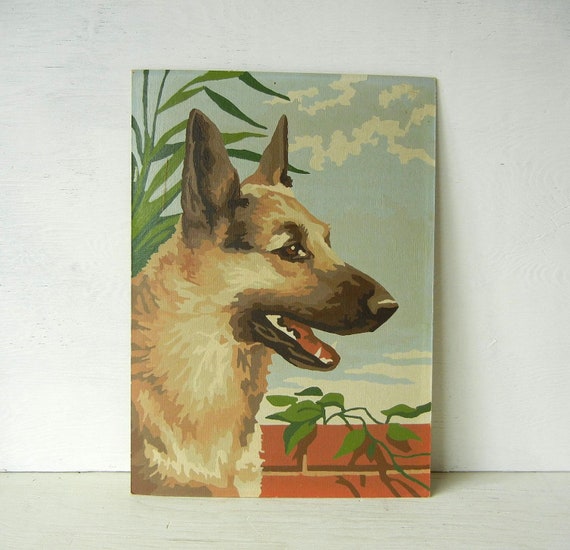 vintage paint by number painting german shepherd dog puppy