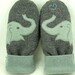 Wool Sweater Mittens Recycled Elephant Mittens Grey Light Turquoise Applique Fleece Lined Leather Palm Eco Friendly Up Cycled Size M/L
