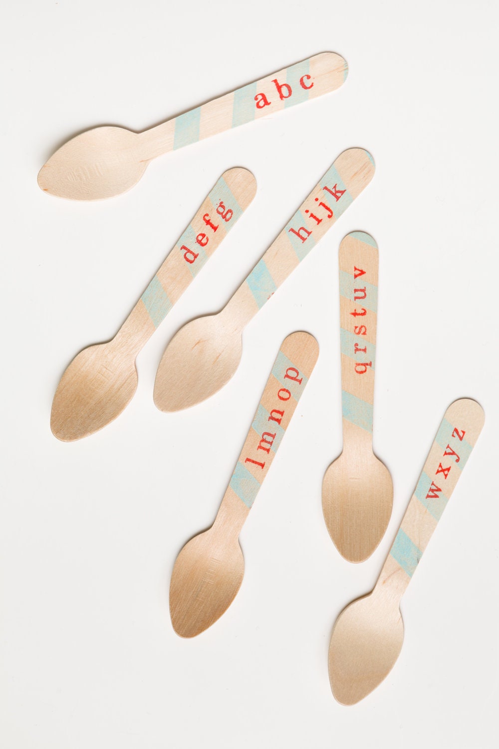 20 Wooden Ice Cream Spoons Vintage Alphabet Perfect by