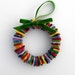 Rescued Wool Wreath Ornament - Skinny Multi with Green Velvet Ribbon - recycled wool wreath by alicia todd
