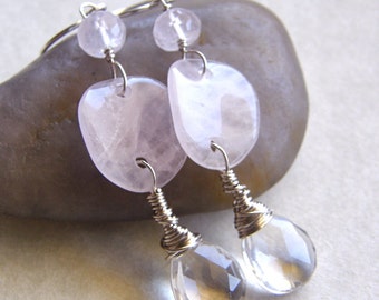 Rose Quartz Earrings, Crystal Quartz Teardrop Earrings, PInk Earrings, Blush Earrings, Bridal Earrings