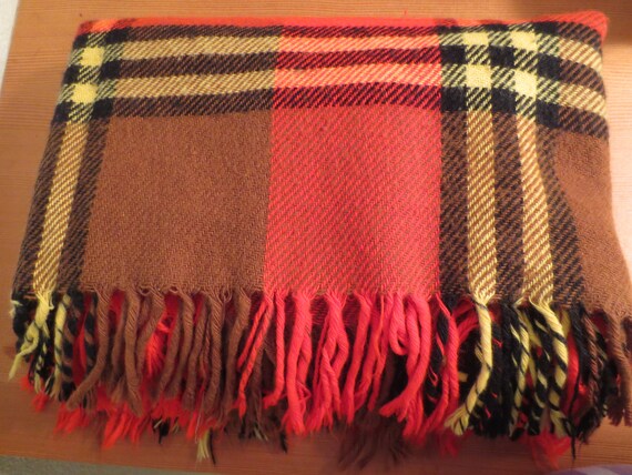 Vintage Fall Color Plaid Fringed Throw Blanket by ScootersShop