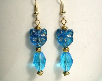 Egyptian Revival Cat Charm Turquoise Aqua Cat Earrings