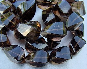 Destash...Smokey Quartz Faceted Length Drilled Twist Step Cut Briolette Drop Beads, 7 beads demi strand, 73ct weight