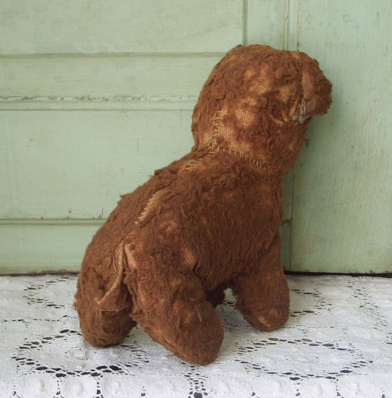 Antique Straw Stuffed Puppy Dog Toy